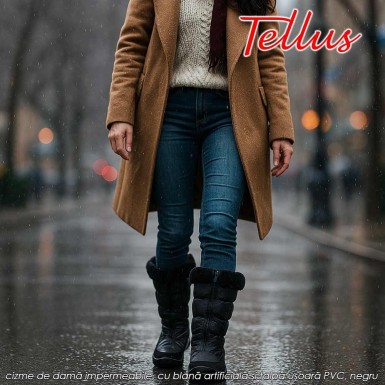 Tellus M0156N - cizme de damă impermeabile, cu blană artificială și talpă ușoară PVC, negru Tellus M0156N - cizme de damă impermeabile, cu blană artificială și talpă ușoară PVC, negru