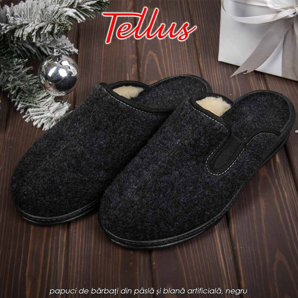 papuci de bărbați din pâslă și blană artificială, negru
