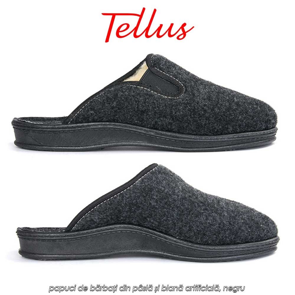 papuci de bărbați din pâslă și blană artificială, negru