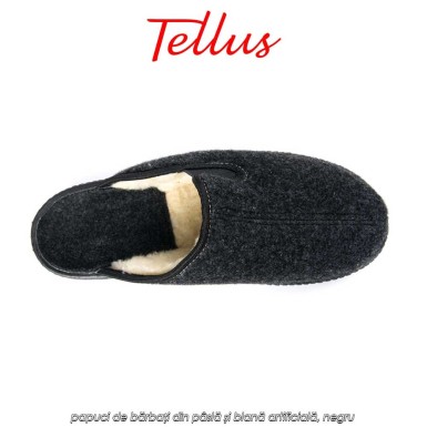 papuci de bărbați din pâslă și blană artificială, negru