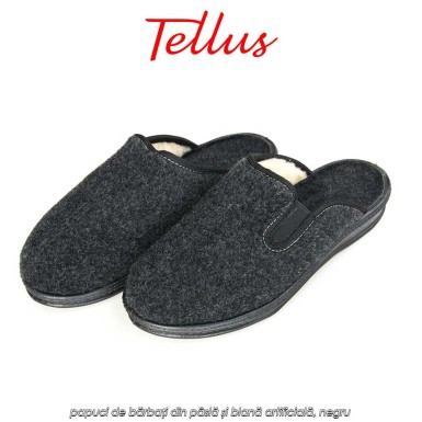 papuci de bărbați din pâslă și blană artificială, negru