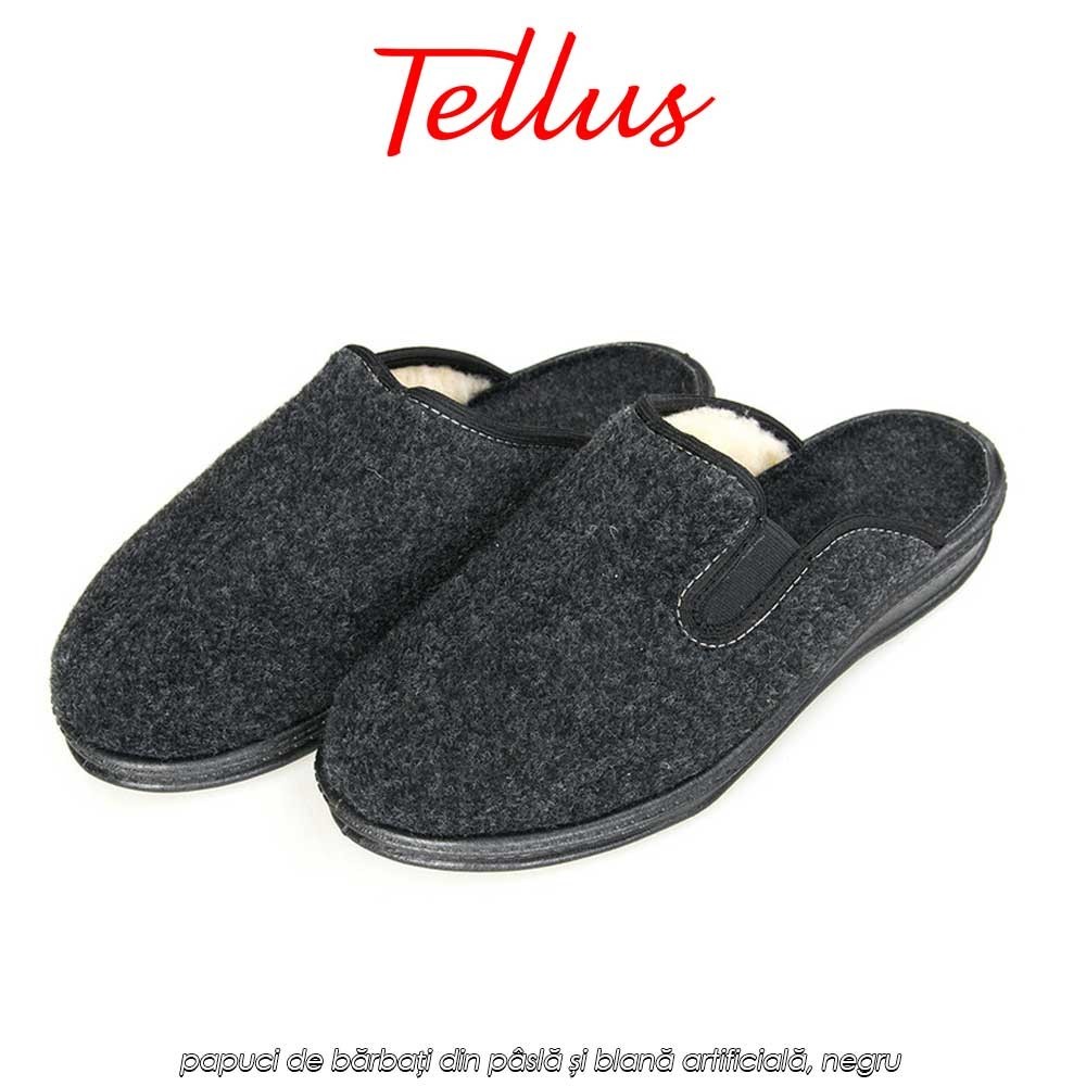 papuci de bărbați din pâslă și blană artificială, negru