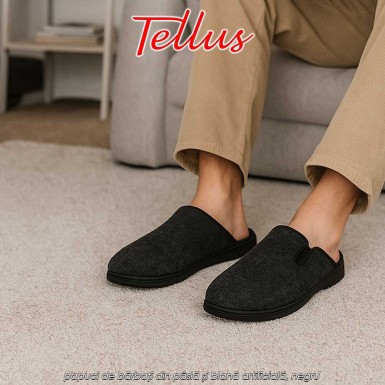 papuci de bărbați din pâslă și blană artificială, negru