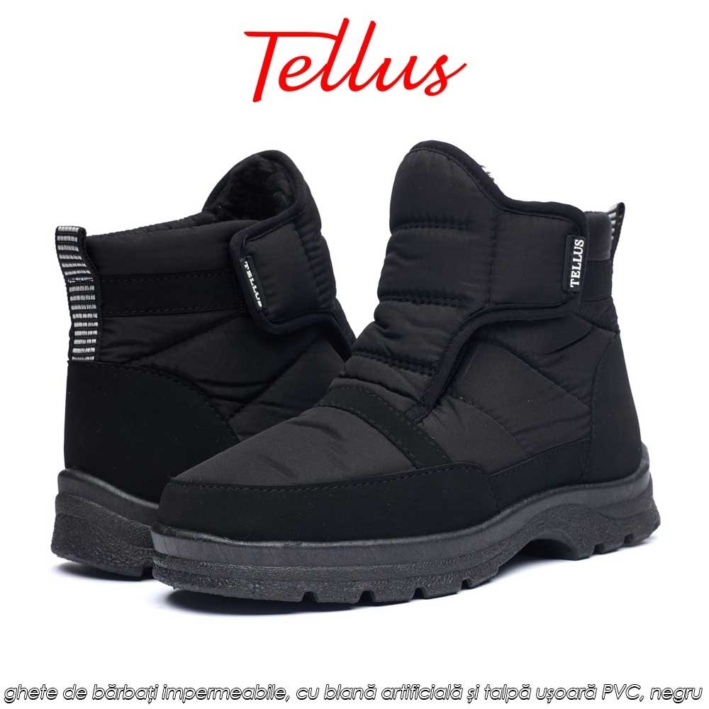 Tellus M2369N - ghete de bărbați impermeabile, cu blană artificială și talpă ușoară PVC, negru