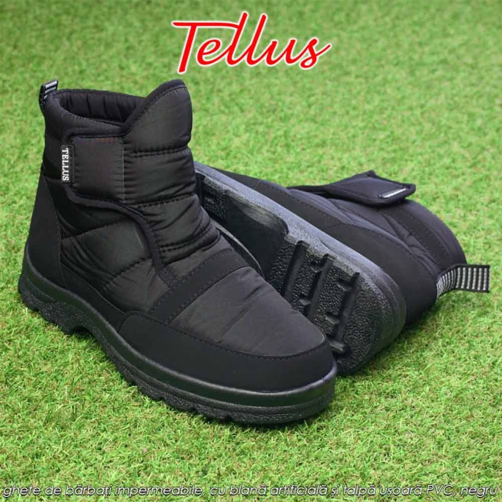 Tellus M2369N - ghete de bărbați impermeabile, cu blană artificială și talpă ușoară PVC, negru