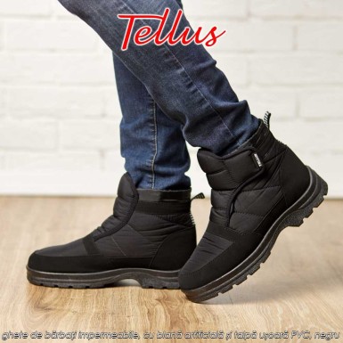 Tellus M2369N - ghete de bărbați impermeabile, cu blană artificială și talpă ușoară PVC, negru