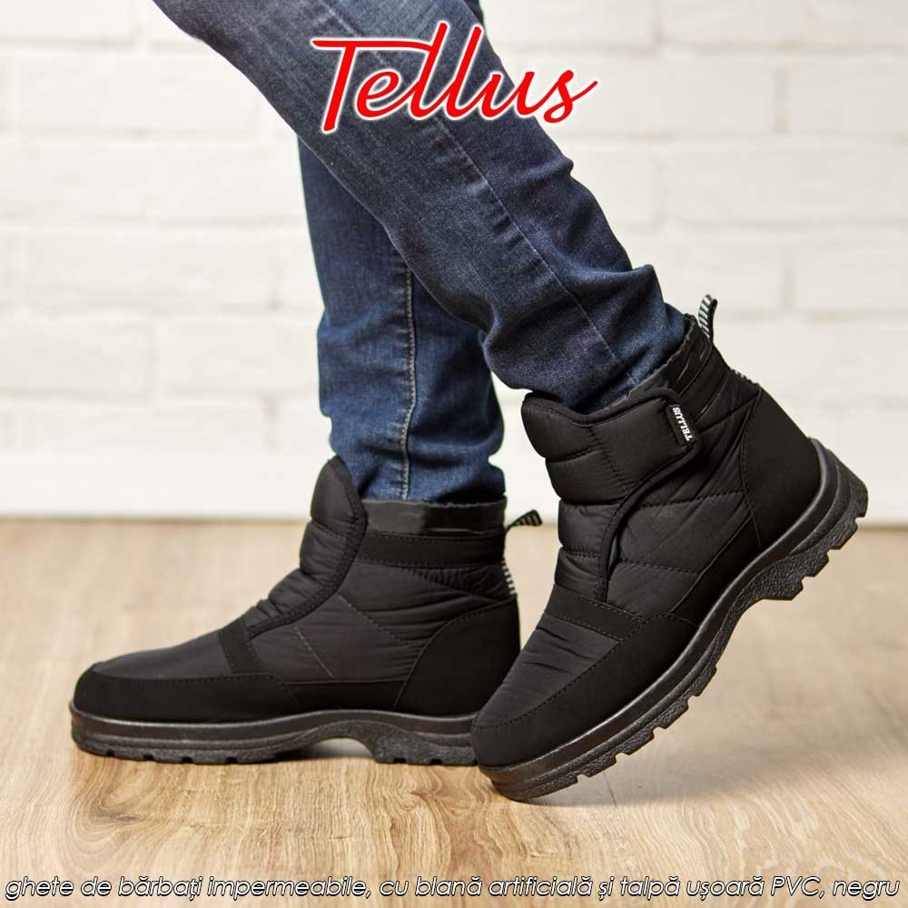 Tellus M2369N - ghete de bărbați impermeabile, cu blană artificială și talpă ușoară PVC, negru