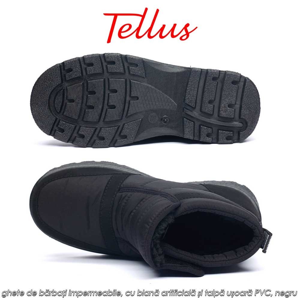Tellus M2369N - ghete de bărbați impermeabile, cu blană artificială și talpă ușoară PVC, negru