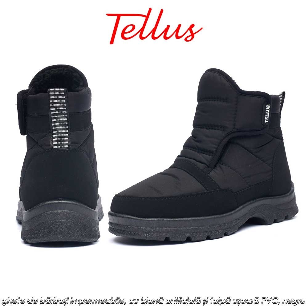 Tellus M2369N - ghete de bărbați impermeabile, cu blană artificială și talpă ușoară PVC, negru