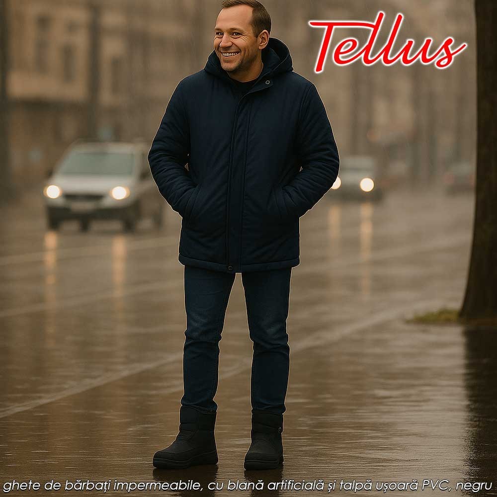 Tellus M2369N - ghete de bărbați impermeabile, cu blană artificială și talpă ușoară PVC, negru