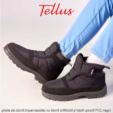 ghete de damă impermeabile, cu blană artificială și talpă ușoară PVC, negru ghete de damă impermeabile, cu blană artificială și talpă ușoară PVC, negru