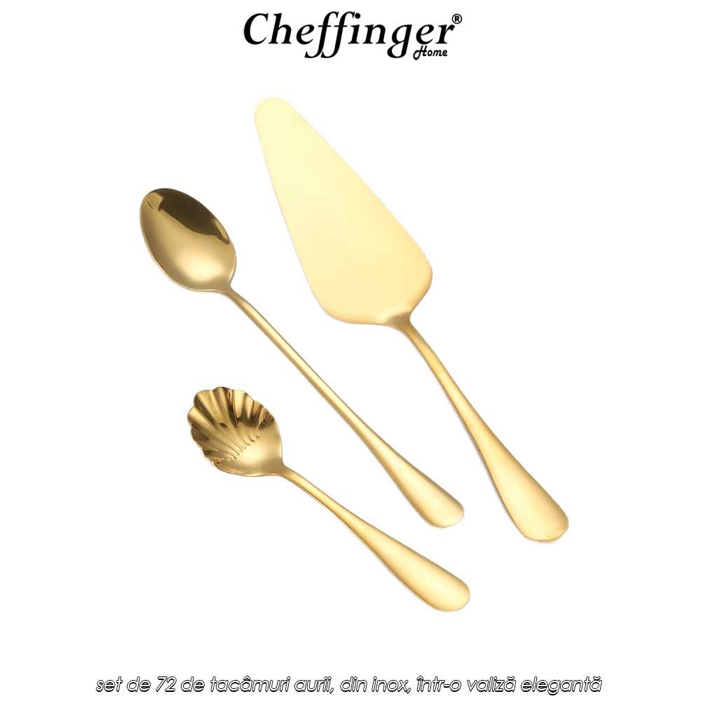 Cheffinger Home 7200 - set de 72 de tacâmuri aurii, din inox, într-o valiză elegantă