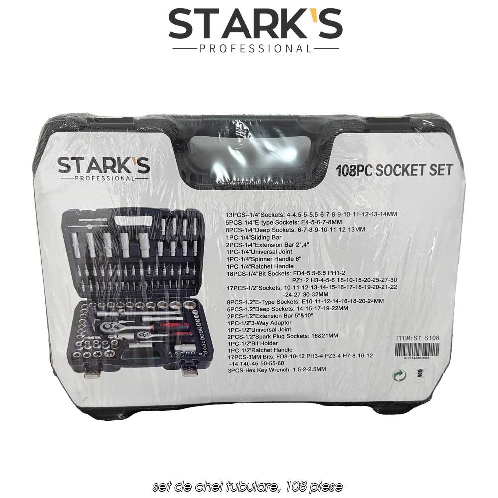 Stark's Professional ST108S - set de chei tubulare, 108 piese