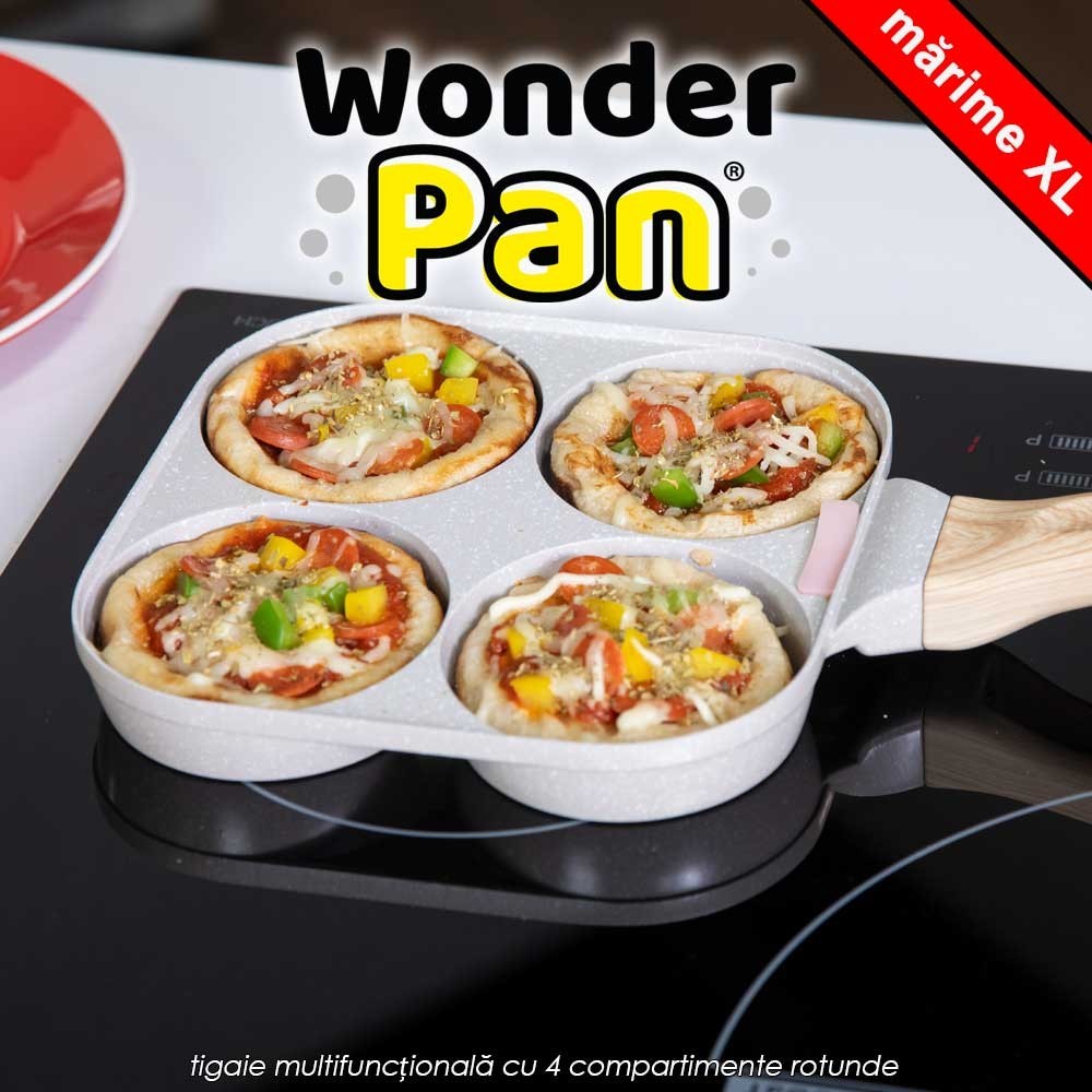 Wonder Pan XL- tigaie multifuncțională cu 4 compartimente rotunde, mărime XL