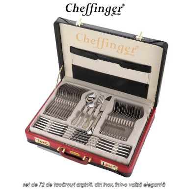 Cheffinger Home 7201- set de 72 de tacâmuri argintii, din inox, într-o valiză elegantă