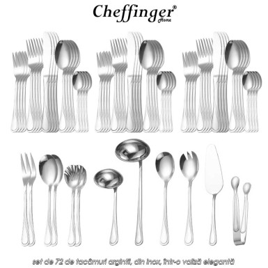 Cheffinger Home 7201- set de 72 de tacâmuri argintii, din inox, într-o valiză elegantă