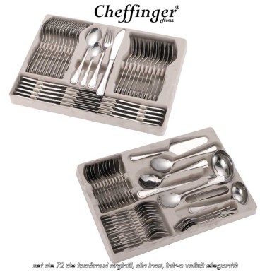 Cheffinger Home 7201- set de 72 de tacâmuri argintii, din inox, într-o valiză elegantă