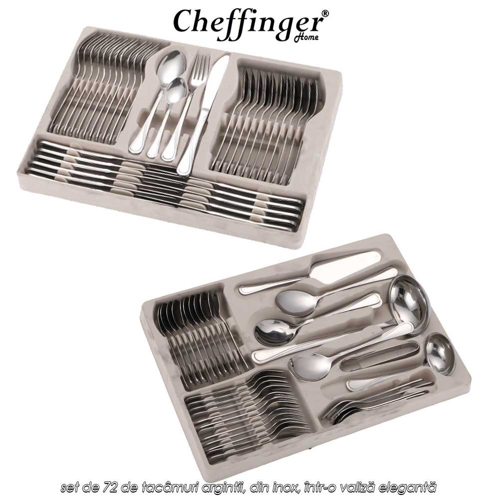 Cheffinger Home 7201- set de 72 de tacâmuri argintii, din inox, într-o valiză elegantă