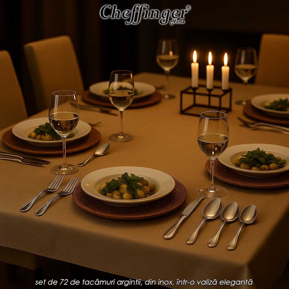 Cheffinger Home 7201- set de 72 de tacâmuri argintii, din inox, într-o valiză elegantă