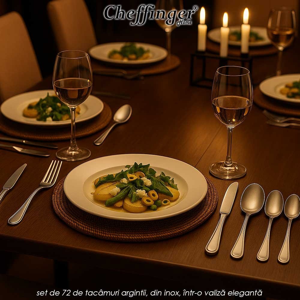 Cheffinger Home 7201- set de 72 de tacâmuri argintii, din inox, într-o valiză elegantă