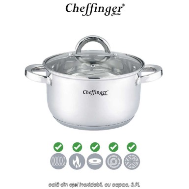 Cheffinger Home SS20 - oală din oțel inoxidabil, cu capac, 3,9L