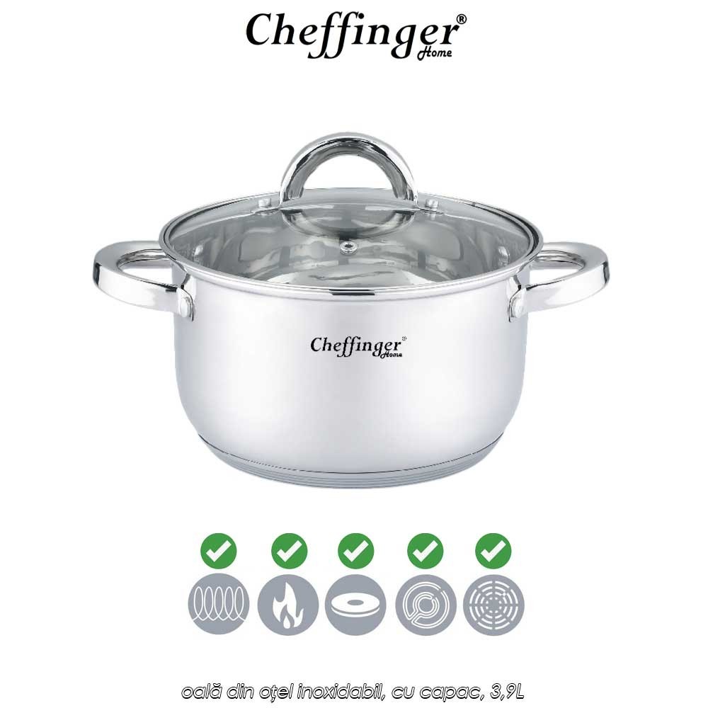 Cheffinger Home SS20 - oală din oțel inoxidabil, cu capac, 3,9L
