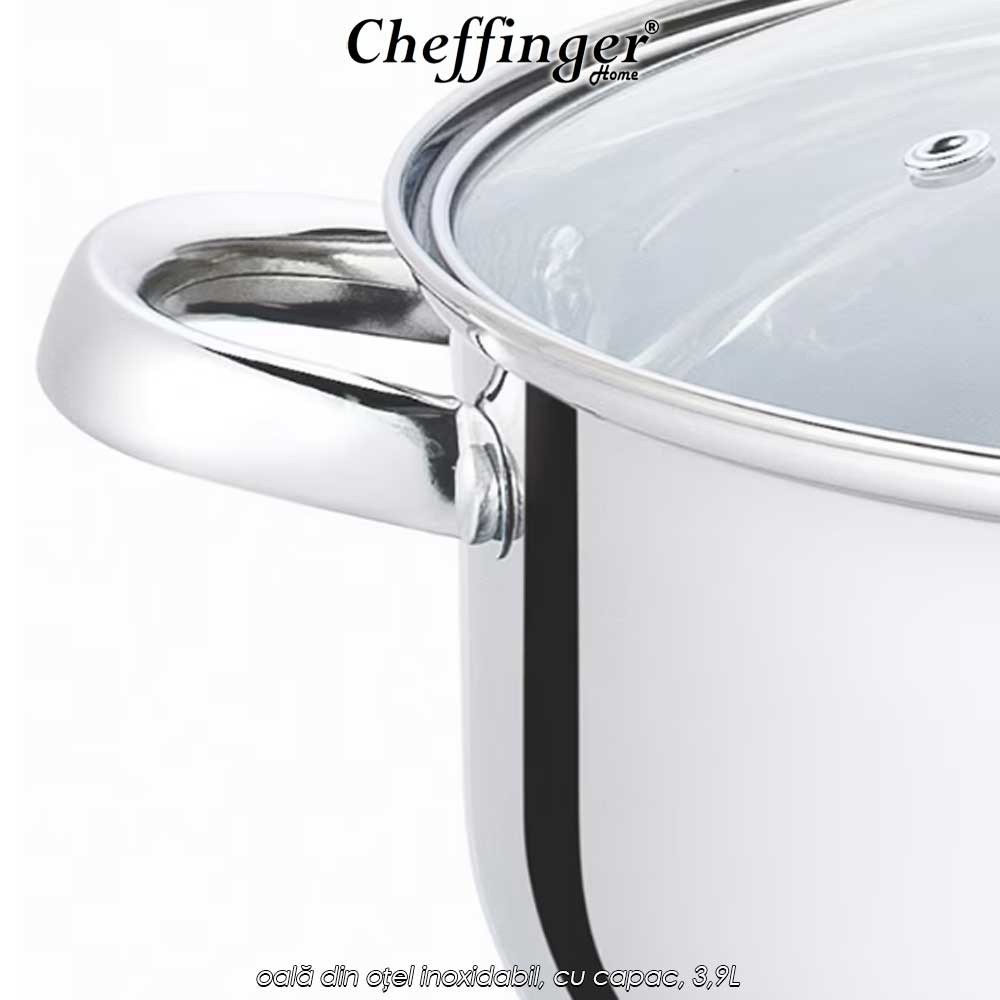 Cheffinger Home SS20 - oală din oțel inoxidabil, cu capac, 3,9L