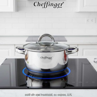 Cheffinger Home SS20 - oală din oțel inoxidabil, cu capac, 3,9L