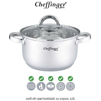 Cheffinger Home SS24 - oală din oțel inoxidabil, cu capac, 6,5L