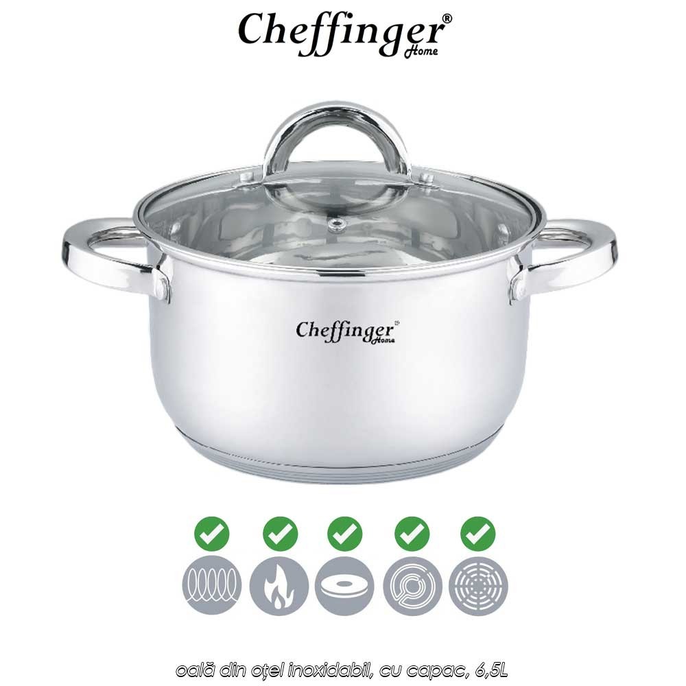 Cheffinger Home SS24 - oală din oțel inoxidabil, cu capac, 6,5L