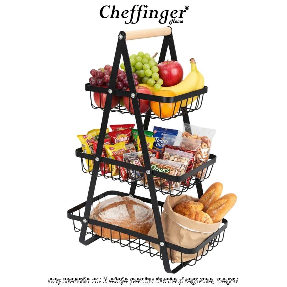 Cheffinger Home 3 layer fruit basket 5034 - coș metalic cu 3 etaje pentru fructe și legume, negru