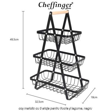 Cheffinger Home 3 layer fruit basket 5034 - coș metalic cu 3 etaje pentru fructe și legume, negru