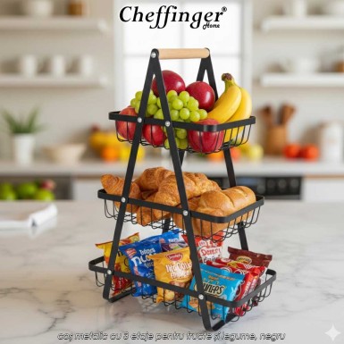 Cheffinger Home 3 layer fruit basket 5034 - coș metalic cu 3 etaje pentru fructe și legume, negru