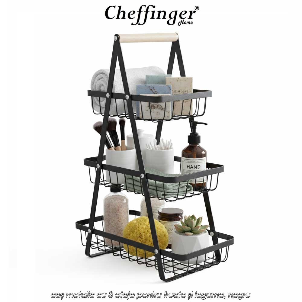 Cheffinger Home 3 layer fruit basket 5034 - coș metalic cu 3 etaje pentru fructe și legume, negru