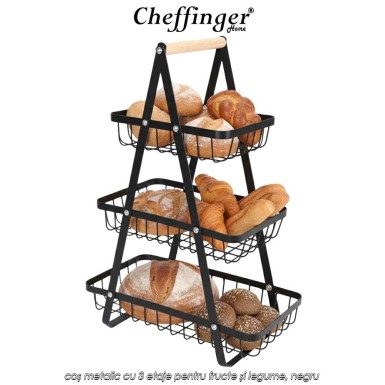 Cheffinger Home 3 layer fruit basket 5034 - coș metalic cu 3 etaje pentru fructe și legume, negru