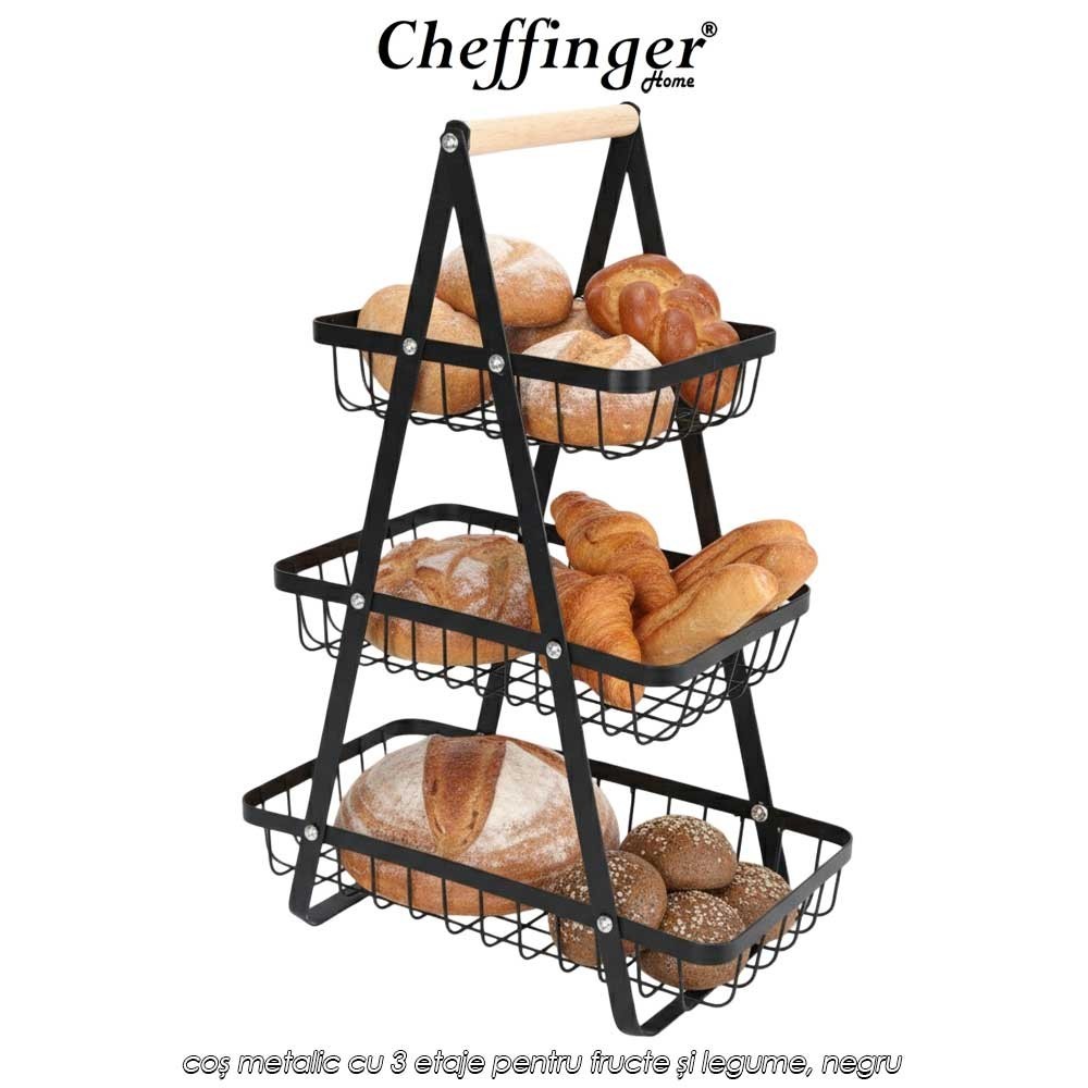 Cheffinger Home 3 layer fruit basket 5034 - coș metalic cu 3 etaje pentru fructe și legume, negru