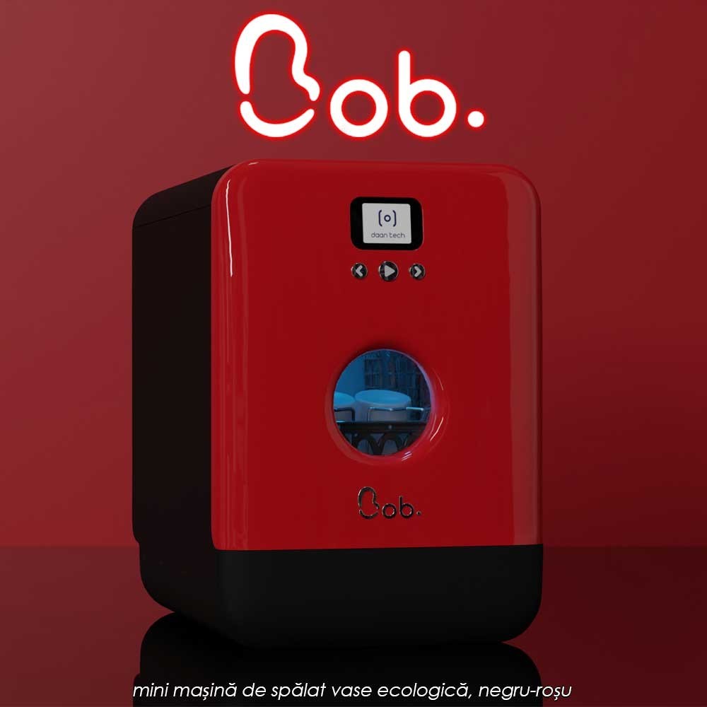 Bob Daan Tech - mini mașină de spălat vase ecologică, negru-roșu