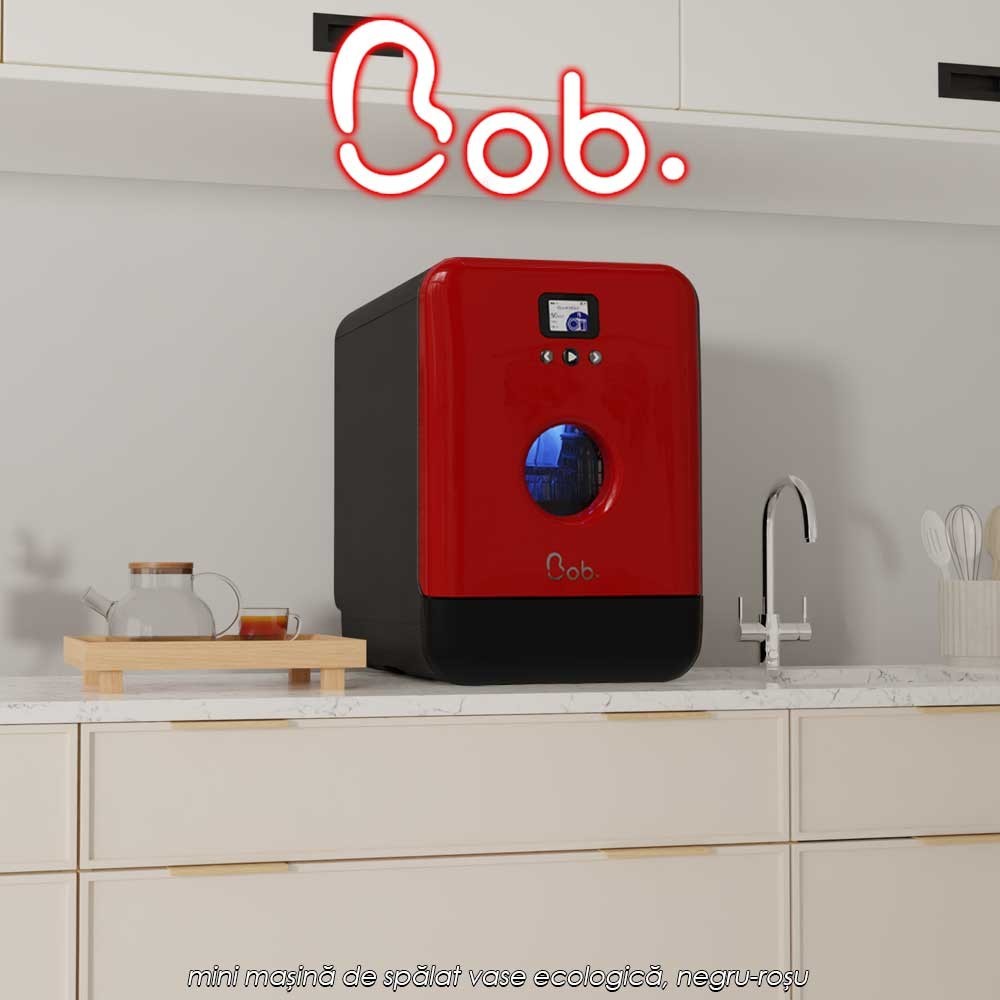 Bob Daan Tech - mini mașină de spălat vase ecologică, negru-roșu