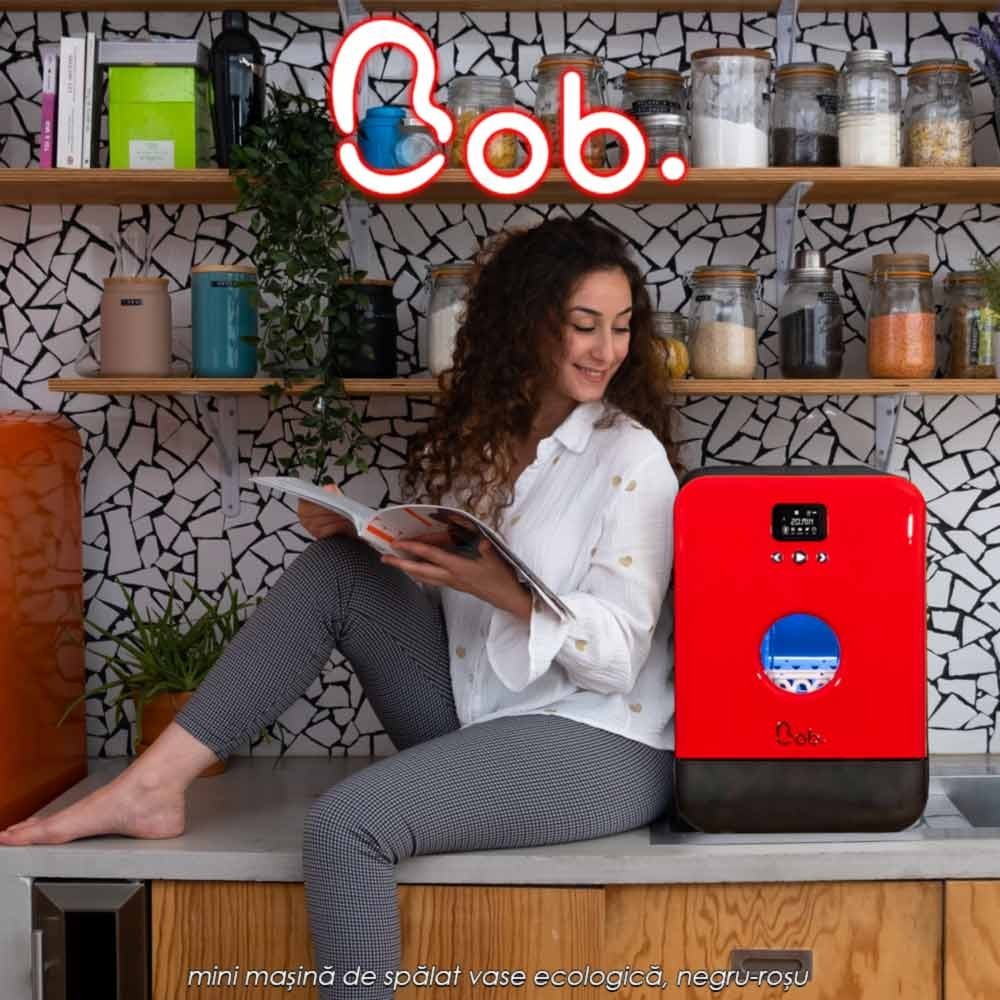 Bob Daan Tech - mini mașină de spălat vase ecologică, negru-roșu