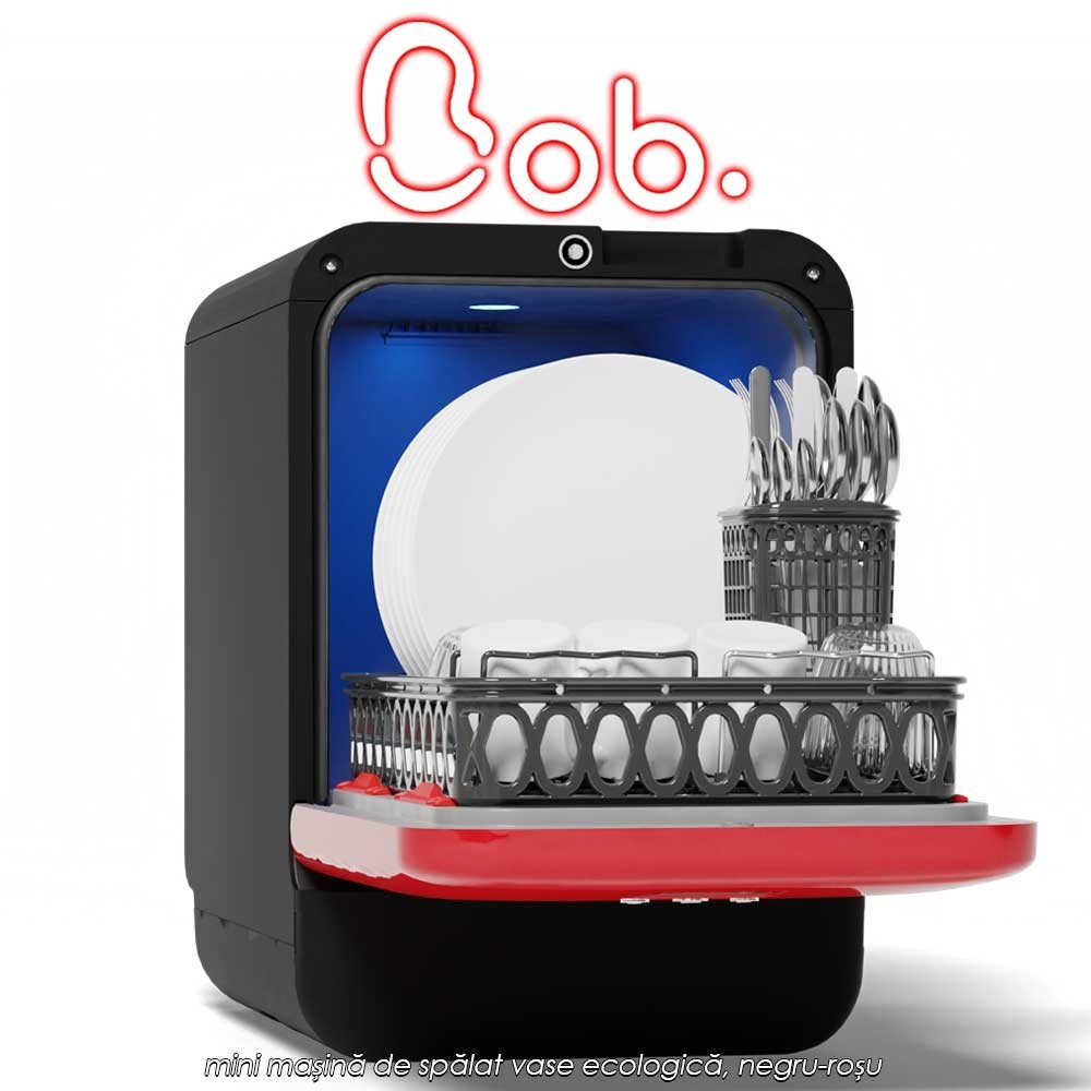 Bob Daan Tech - mini mașină de spălat vase ecologică, negru-roșu