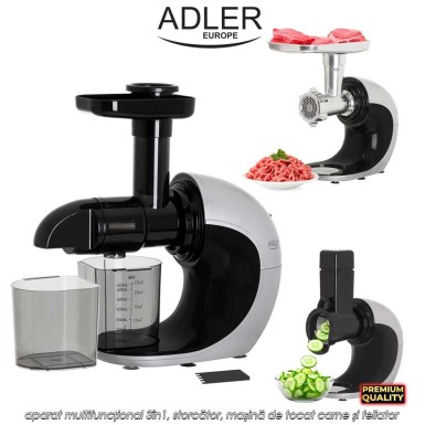 Adler Slow Speed Juicer 3in1 AD4131 - aparat multifuncțional 3în1, storcător, mașină de tocat carne și feliator, 150W