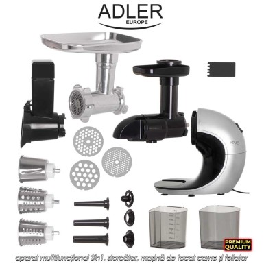 Adler Slow Speed Juicer 3in1 AD4131 - aparat multifuncțional 3în1, storcător, mașină de tocat carne și feliator, 150W