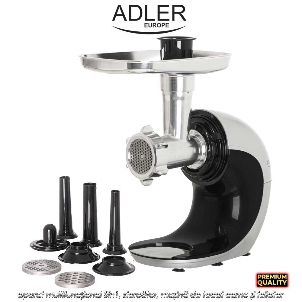Adler Slow Speed Juicer 3in1 AD4131 - aparat multifuncțional 3în1, storcător, mașină de tocat carne și feliator, 150W