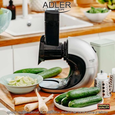Adler Slow Speed Juicer 3in1 AD4131 - aparat multifuncțional 3în1, storcător, mașină de tocat carne și feliator, 150W
