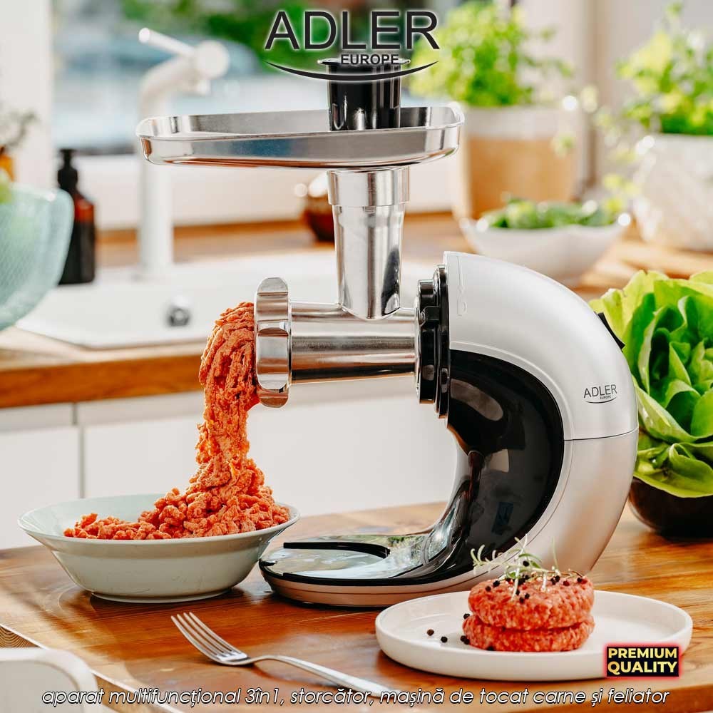 Adler Slow Speed Juicer 3in1 AD4131 - aparat multifuncțional 3în1, storcător, mașină de tocat carne și feliator, 150W
