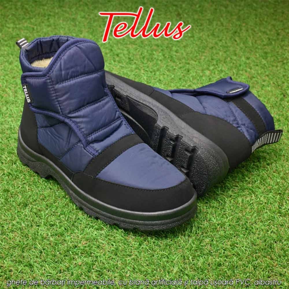 Tellus M2369AL - ghete de bărbați impermeabile, cu blană artificială și talpă ușoară PVC, albastru
