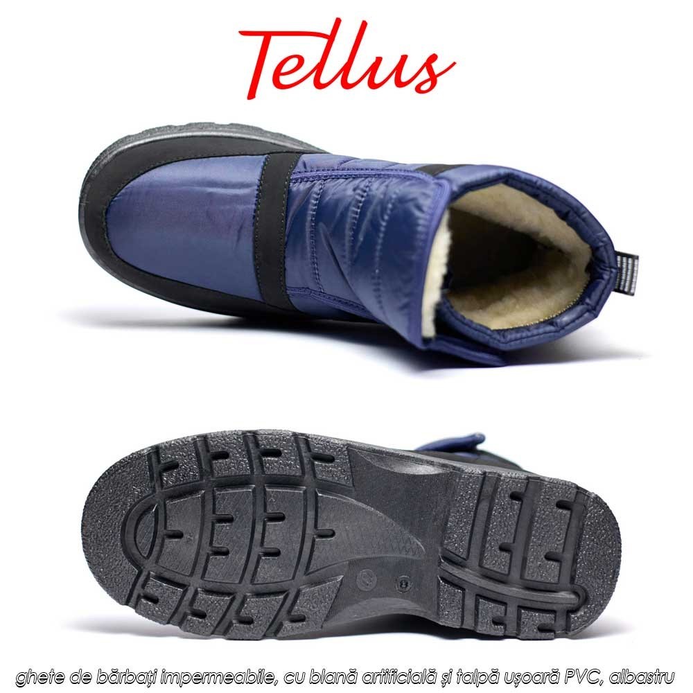 Tellus M2369AL - ghete de bărbați impermeabile, cu blană artificială și talpă ușoară PVC, albastru