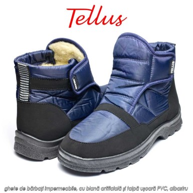 Tellus M2369AL - ghete de bărbați impermeabile, cu blană artificială și talpă ușoară PVC, albastru