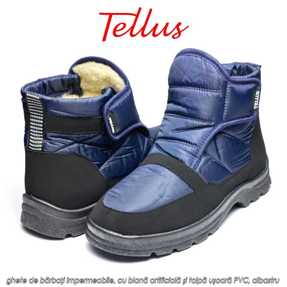 Tellus M2369AL - ghete de bărbați impermeabile, cu blană artificială și talpă ușoară PVC, albastru