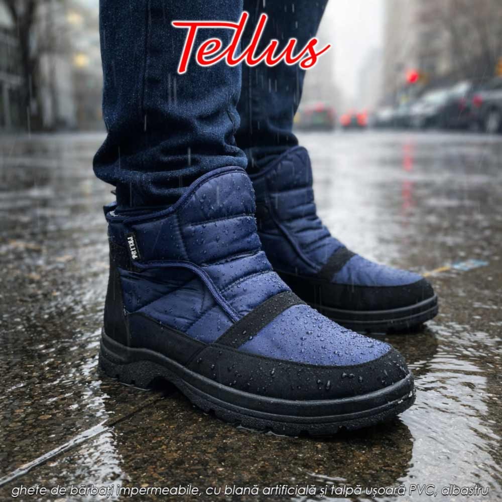 Tellus M2369AL - ghete de bărbați impermeabile, cu blană artificială și talpă ușoară PVC, albastru